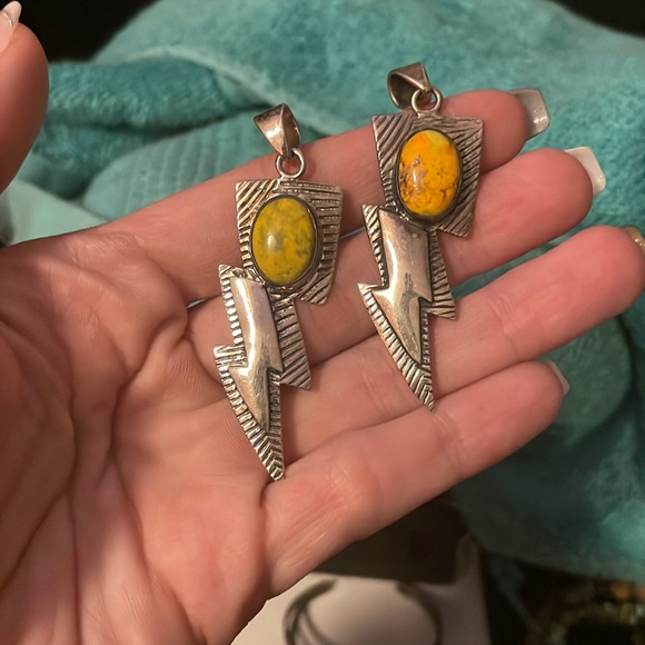 Native SW sterling silver yellow bumblebee Jasper Lightning Bolt Pendants⚡️ - Picture 1 of 5